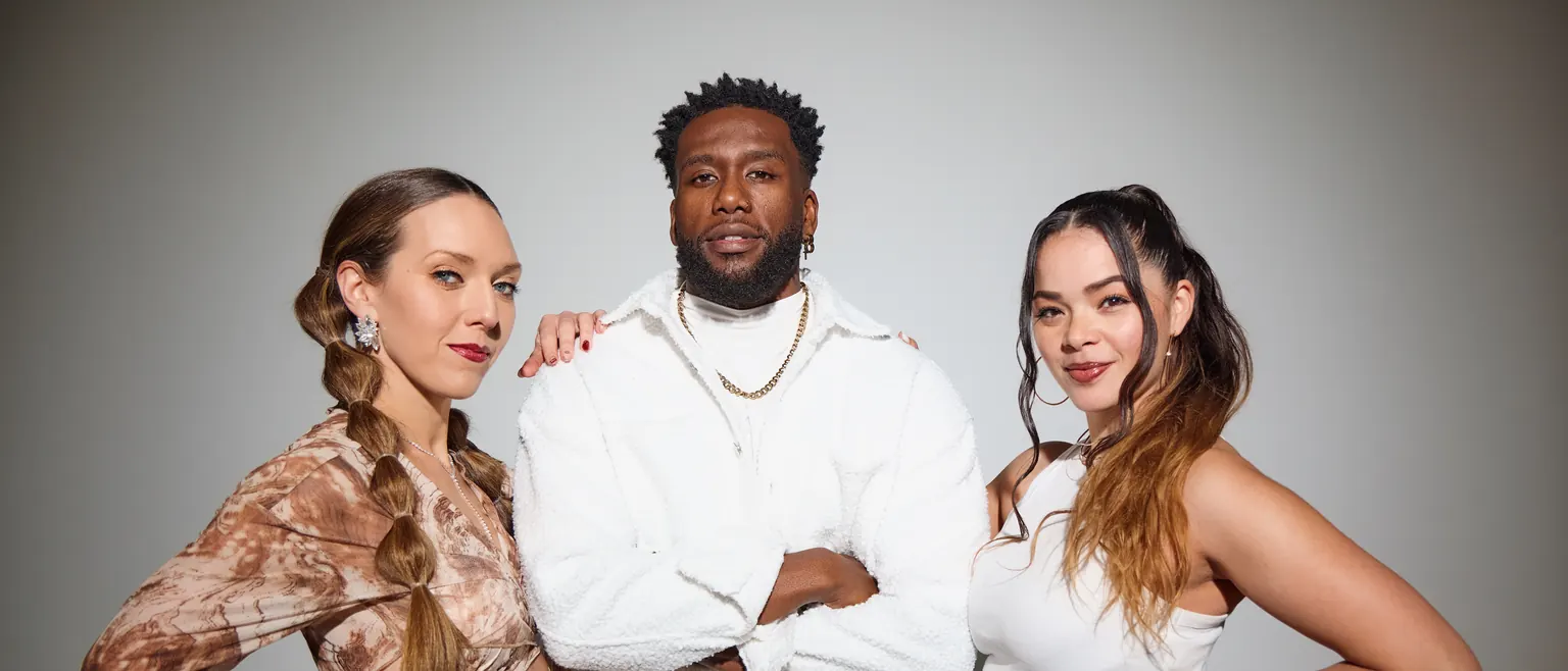 Chamalo, Jalyssa and T-zer standing together in the studio